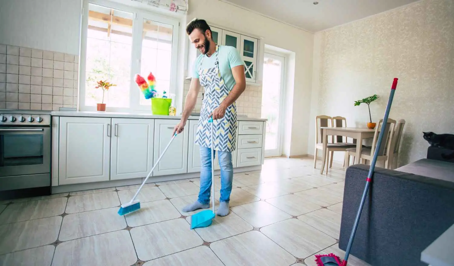 Workers providing janitor services by cleaning and maintaining the office
